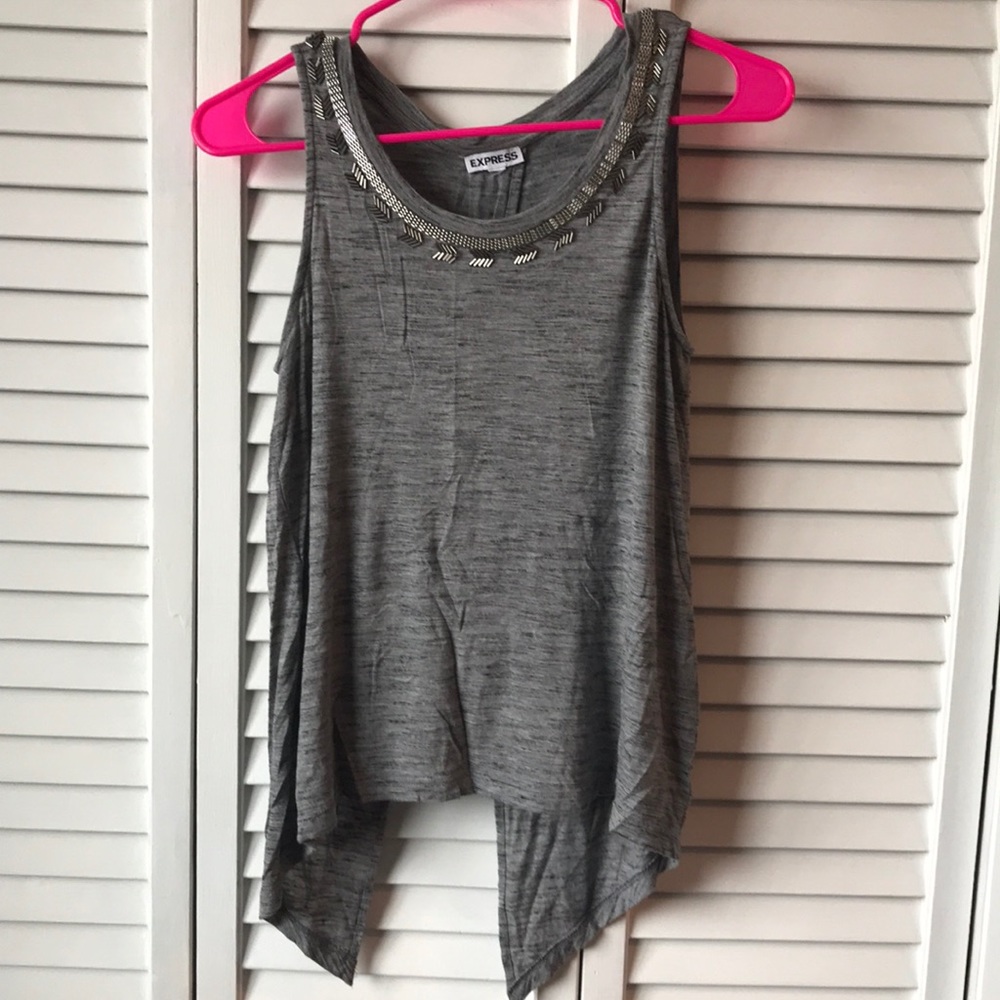 Express Gray Aztec Chain Open Back Embellished Top - image 1